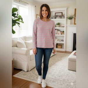 💛 2/$20 Gap Women’s Long Sleeve Tee Striped Gray Hot Pink XL